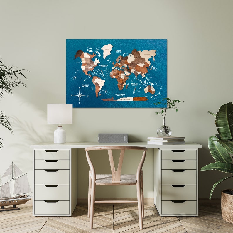 Wooden World Map Framed Wall Art Living Room Wall Decor Etsy