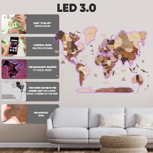 3D Weltkarte LED Wandkunst, Hauptwanddekor, Holzkarte der Welt, Reisekarte Genießen Sie Das Holz, 5 Bild 7