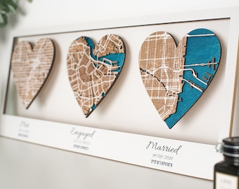 Mapa de ubicación personalizado con diseño de corazón, mapa de tu ciudad, decoración del hogar, mapa de aniversario de tu ciudad natal, regalo personalizado para él, ella o pareja.