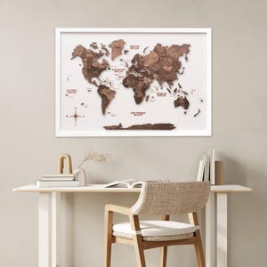 3D Wooden World Map, Framed Travel Push Pin Board, Wall Art Living Room image 15