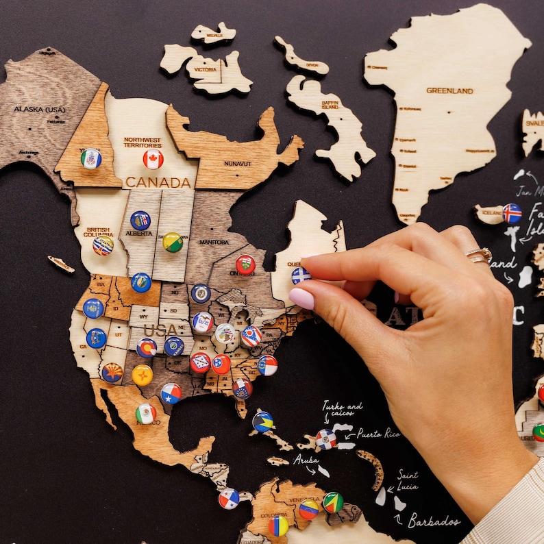 3D Wooden World Map, Framed Travel Push Pin Board, Wall Art Living Room image 17