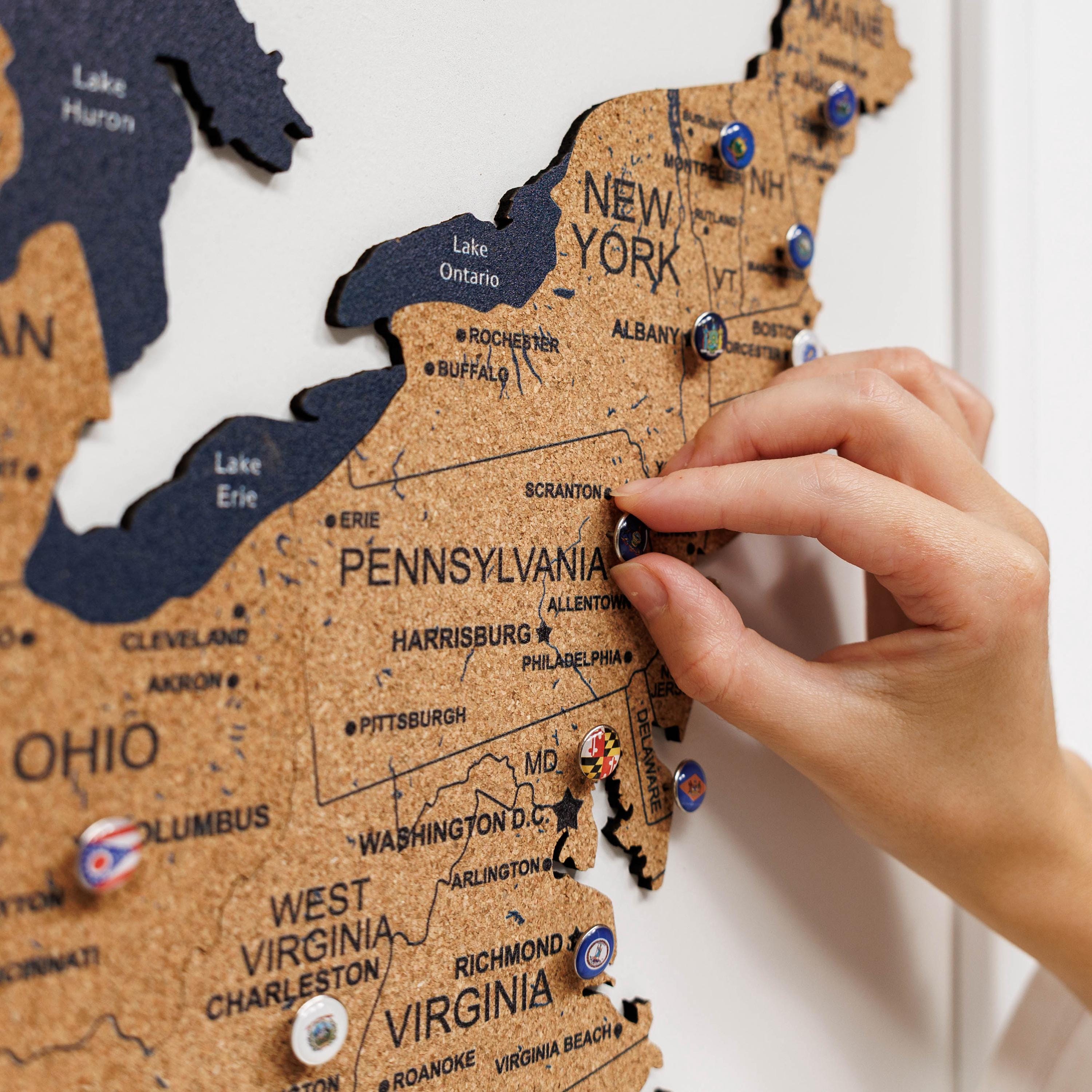 US Push Pin Map, Framed US Map, Cork Travel Map Board, Anniversary Gift ...