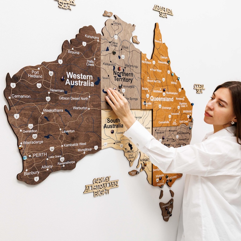 3D Wooden Australia Travel Map, Gift for Travelers, Modern Home Office ...