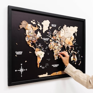 World Map Display Wall Art Wooden Design Travel Piece Country Map Push Pin Flag Display Home Decor Adventure Sign Journey Wall Travel Piece