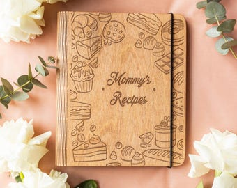Mother Gift from Daughter, Custom Cookbook Personalized Recipe Book, Wooden Binder