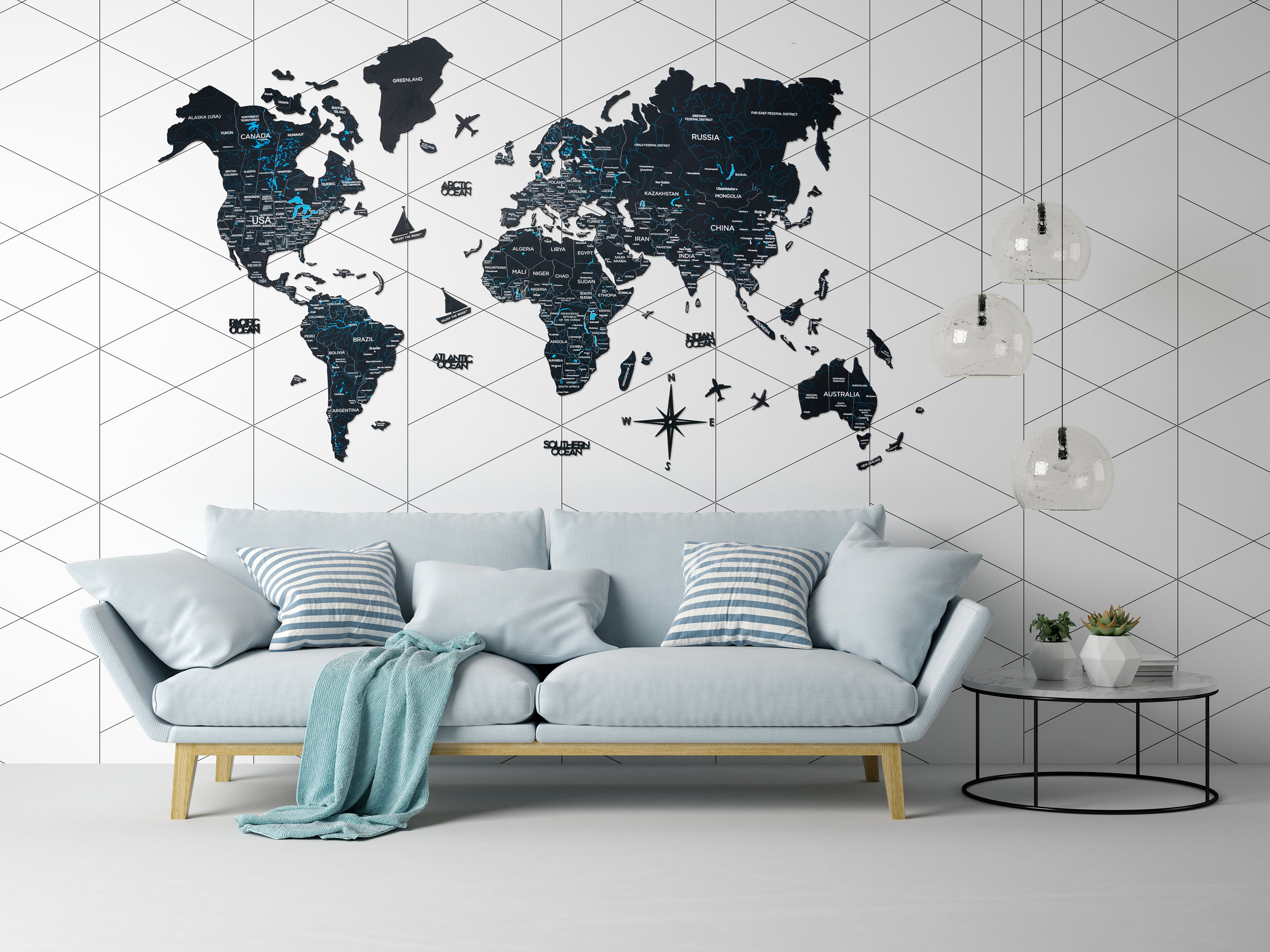 living room world map