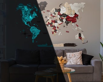 World Map Luminous, Wall Map Glow in The Dark, Modern Decor, Housewarming Gift, Home Gift, Room Decor Travel Map Anniversary Gift