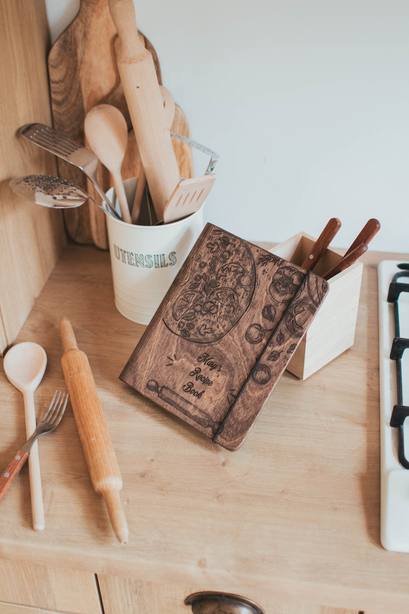Personalized Wooden Recipe Book Binder Custom Journal Cookbook Etsy