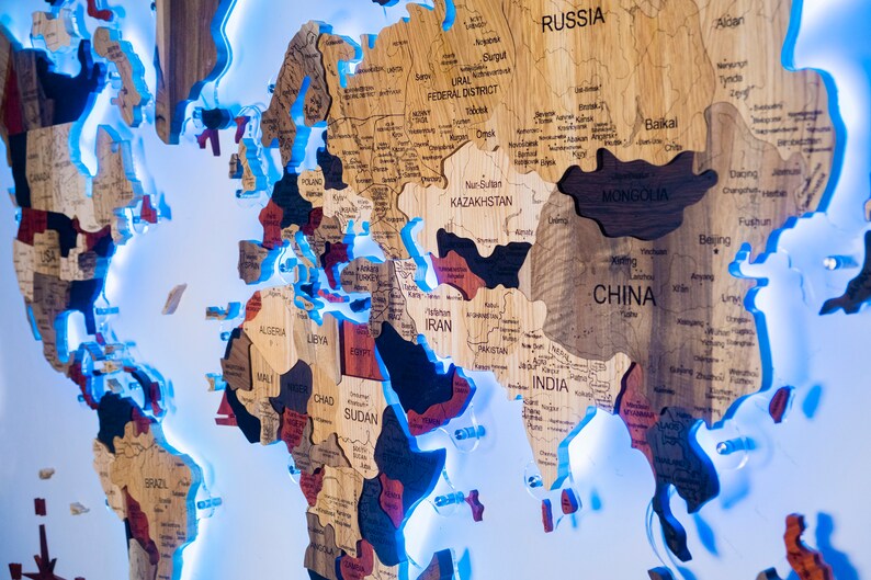 Luxury Wall Art LED 3D Map Solid Wood World Map Large Wall Etsy
