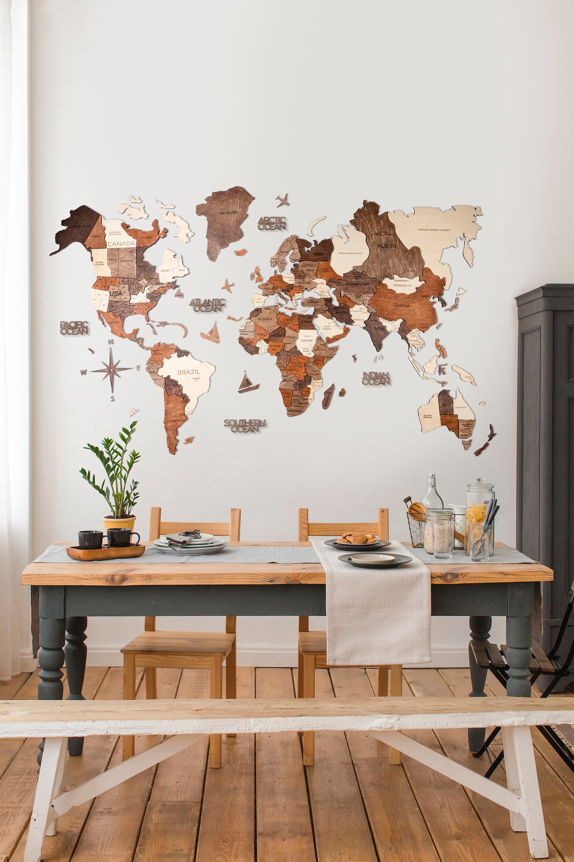 3D Wooden World Map by Enjoy The Wood 5th Anniversary Gift For Etsy