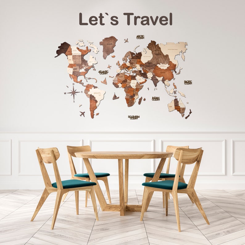 Wooden World Map Flags Pins Rustic Wall Decor House Decor Etsy