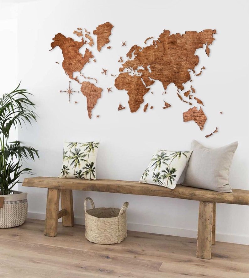 Wood Wall Art Large World Map Of Decal Birthday New First Home Anniversary Gift For Couple Engagement - World Wall Decal Wood Wall Art Large World Map Of Decal Birthday New First Home Anniversary Gift For Couple Engagement - World Wall Decal