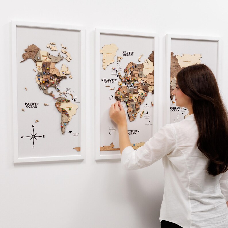 3D World Travel Map Push Pin - Personalized Wall Art Home Decor - Etsy