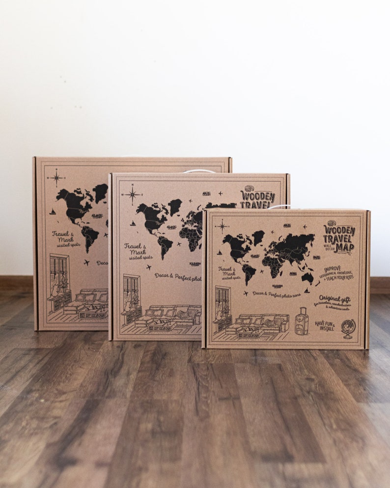 Wooden World Map Housewarming New Home Gift Push Pins Rustic Wall Decor Personalized Gift Home Art Farmhouse Wedding Gift for Couple
