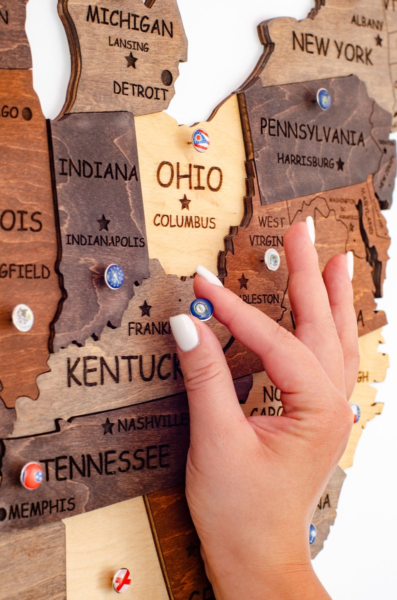 Map of United States Push Pin Map Wood Wall Art US Map Art US Etsy