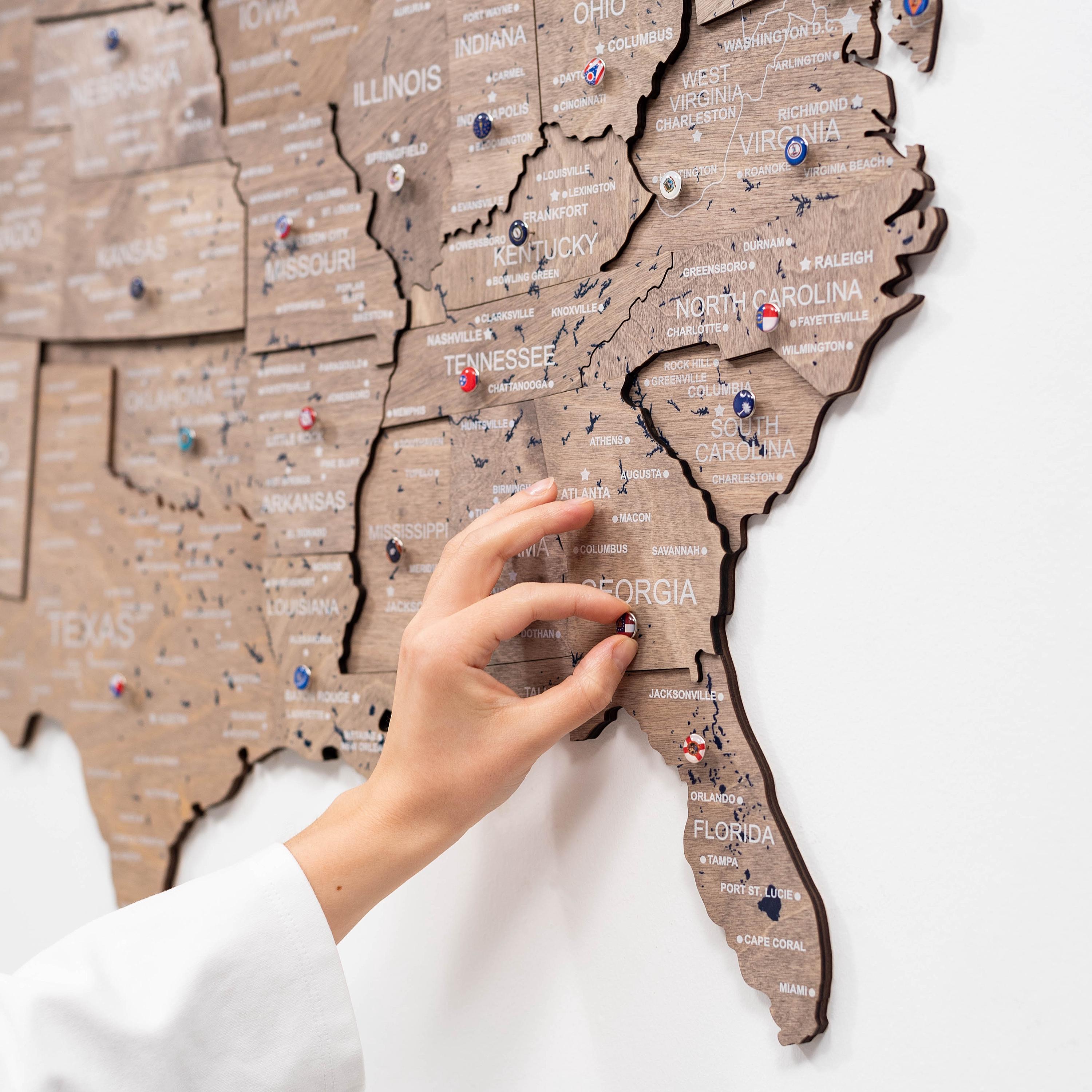 Travel Map Push Pin US Map 3D Wood Map of United States Family ...