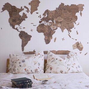 Wooden World Map Home Decor, 5th Anniversary Couple Gift, Travel Map Wall Art, Housewarming Gift, Living Room Decor, Enjoy The Wood image 5