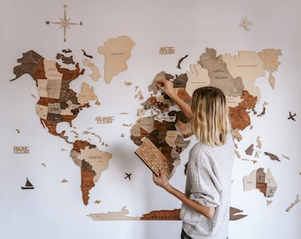 Wooden World Map Wall Decor, World Map, Wood Map, Wall Art Decor, Wooden  World Map, 3D World Map, Large Map, Brown Color Wood Map 