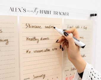 Personalized Habbit Tracker Motivational Decor Things To Do List Large Acrylic Calendar for Wall Dry Erase Monthly Planner Board School Gift