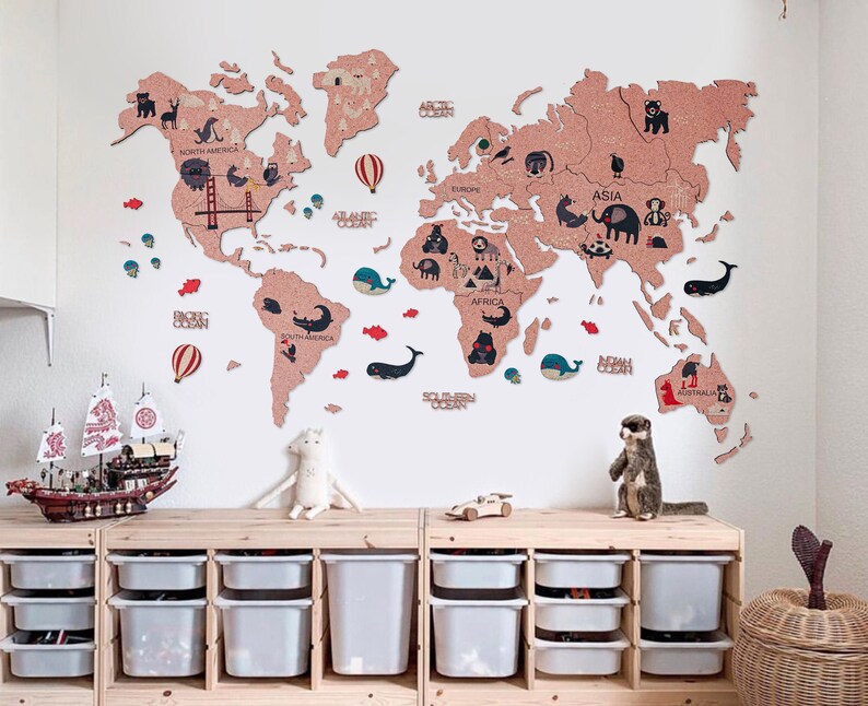 Cork World Map Nursery Decor Kids World Map Nursery Wall Art Etsy