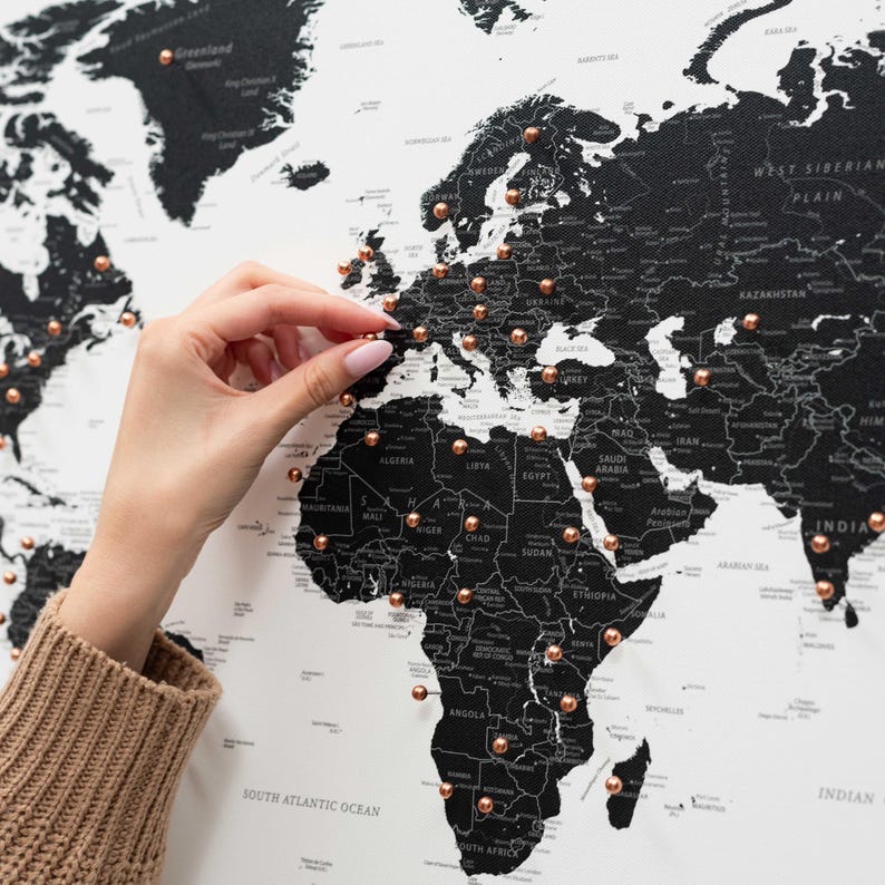 Personalized Map of the World Travel Tracker Push Pin Framed Wall Art ...