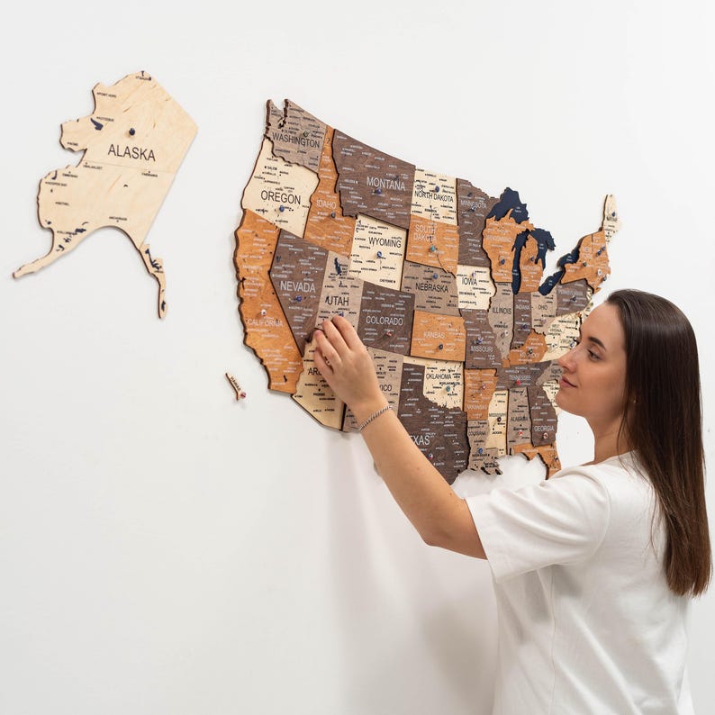 3D Wooden US Travel Map With Push Pins, Home Decor, Anniversary Gift - Etsy