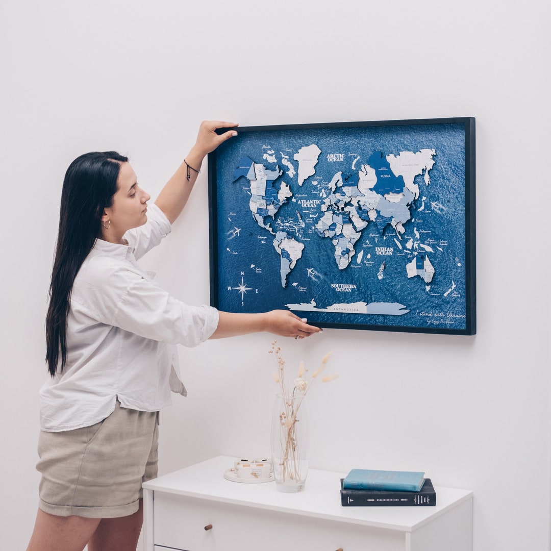 Home & Living Wall Art, Framed Wall Decor, Wooden World Map for Your