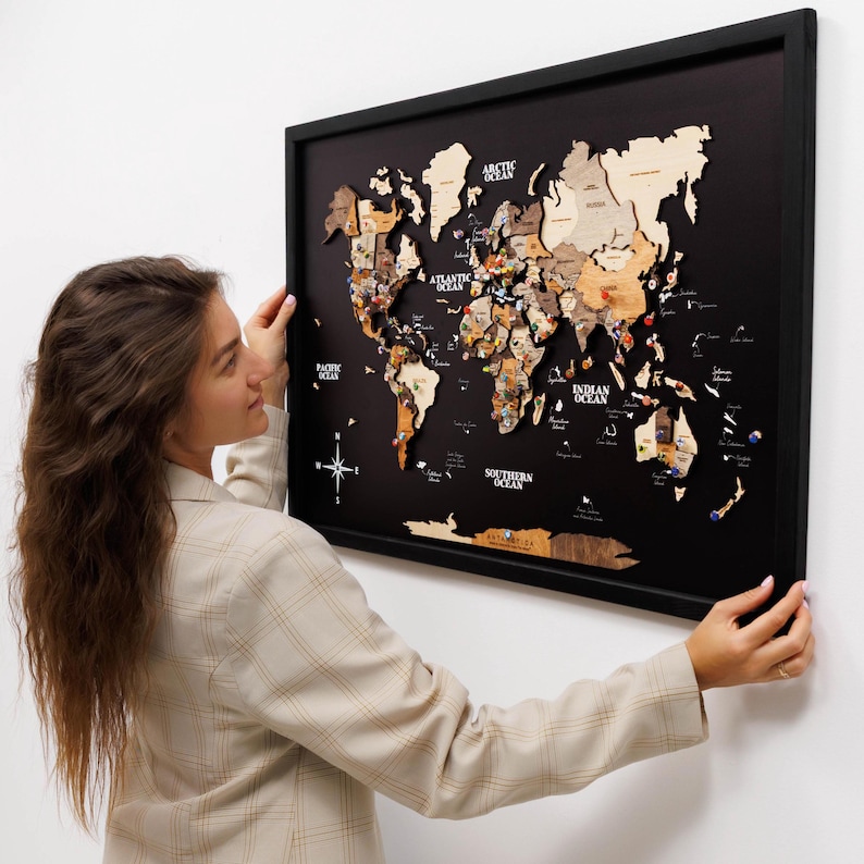 3D World Travel Map Push Pin - Personalized Wall Art Home Decor - Etsy