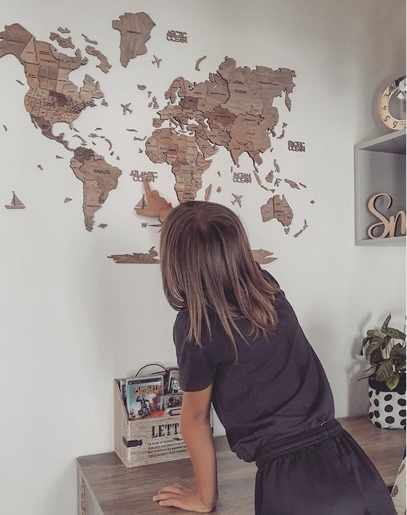 World Map Wall Art World Puzzle Wall Map Bedroom Wall Decor Etsy