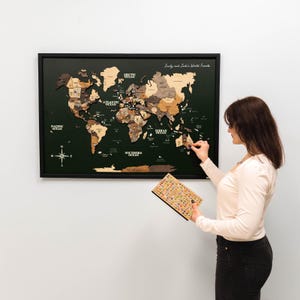 3D Wooden World Map, Framed Travel Push Pin Board, Wall Art Living Room image 6