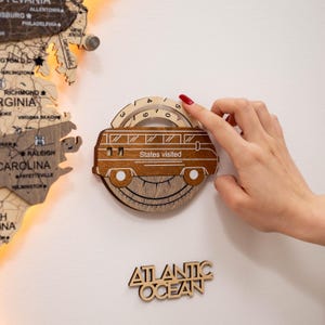 Wooden Travel Tracker Wall Decor - Accessory for US Map