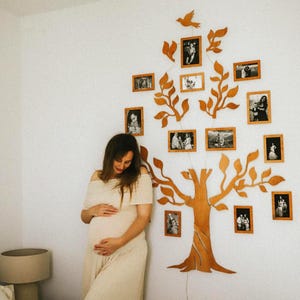 Family Tree Wall Decal, LED Wooden Photo Collage with Frames, Wedding Anniversary Gift, Custom Wall Family Tree, Wooden Tree of Life
