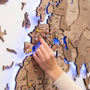 Drewniane pinezki LED do mapy świata, dekoracja ścienna do salonu, mapa przygód rodzinnych, wystrój inspirowany podróżami, wystrój domu, ciesz się drewnem