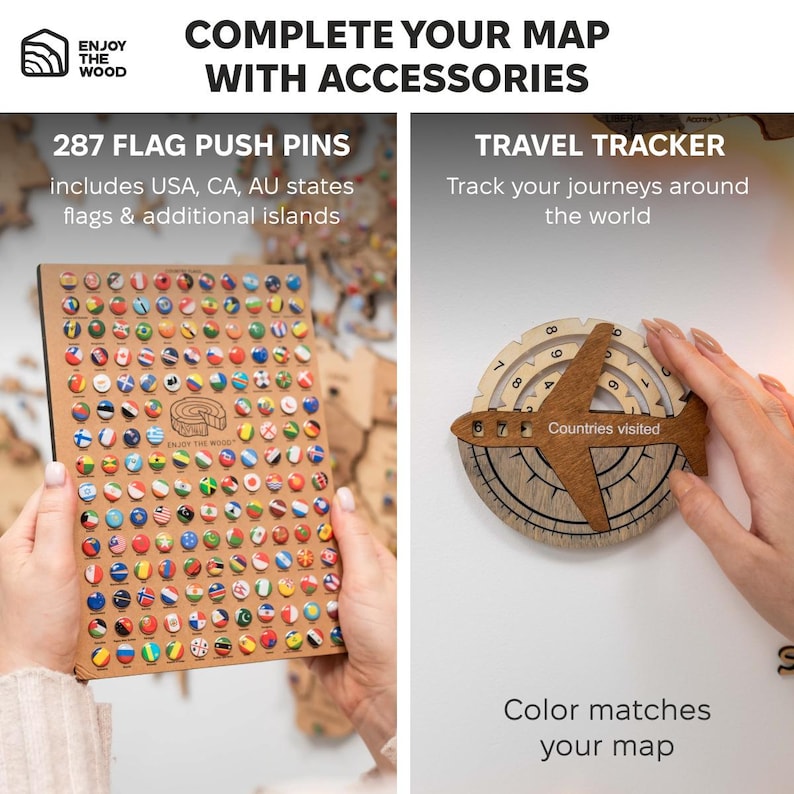 Wooden World Map with Pins, Places You've Been Map, Collect Moments, Travel Inspiration, Housewarming Gift for Interior Designer image 7
