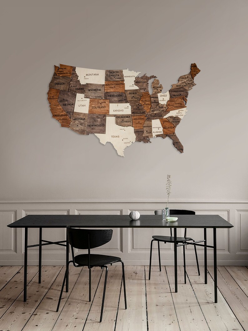 US Map Of United States Wooden Wall Art Wooden Map Decor Map Etsy