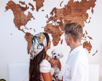 Wooden World Map 3D Travel Pinboard Anniversary Gift for Couple