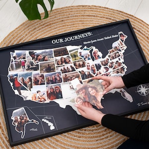 Fotokaart VS ingelijst, gepersonaliseerd cadeau voor familie, reiskaart fotocollage, wanddecoratie, cadeau thuis, jubileumcadeau voor man, vriend