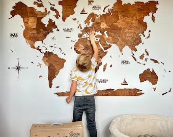 Nursery Wall Decor, Places You've Been World Map, Large Push Pin Travel Map, Home Decor, World Map Wall Art, Globe Art, Gifts for Apartment