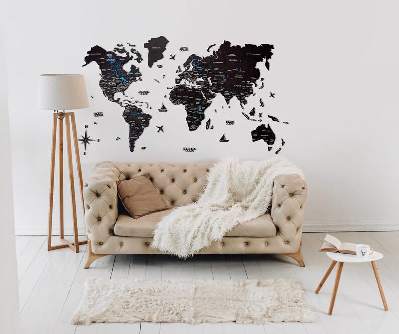 3D World Map Wall Art Home Decor Wall Decor 3D Wooden Map Etsy