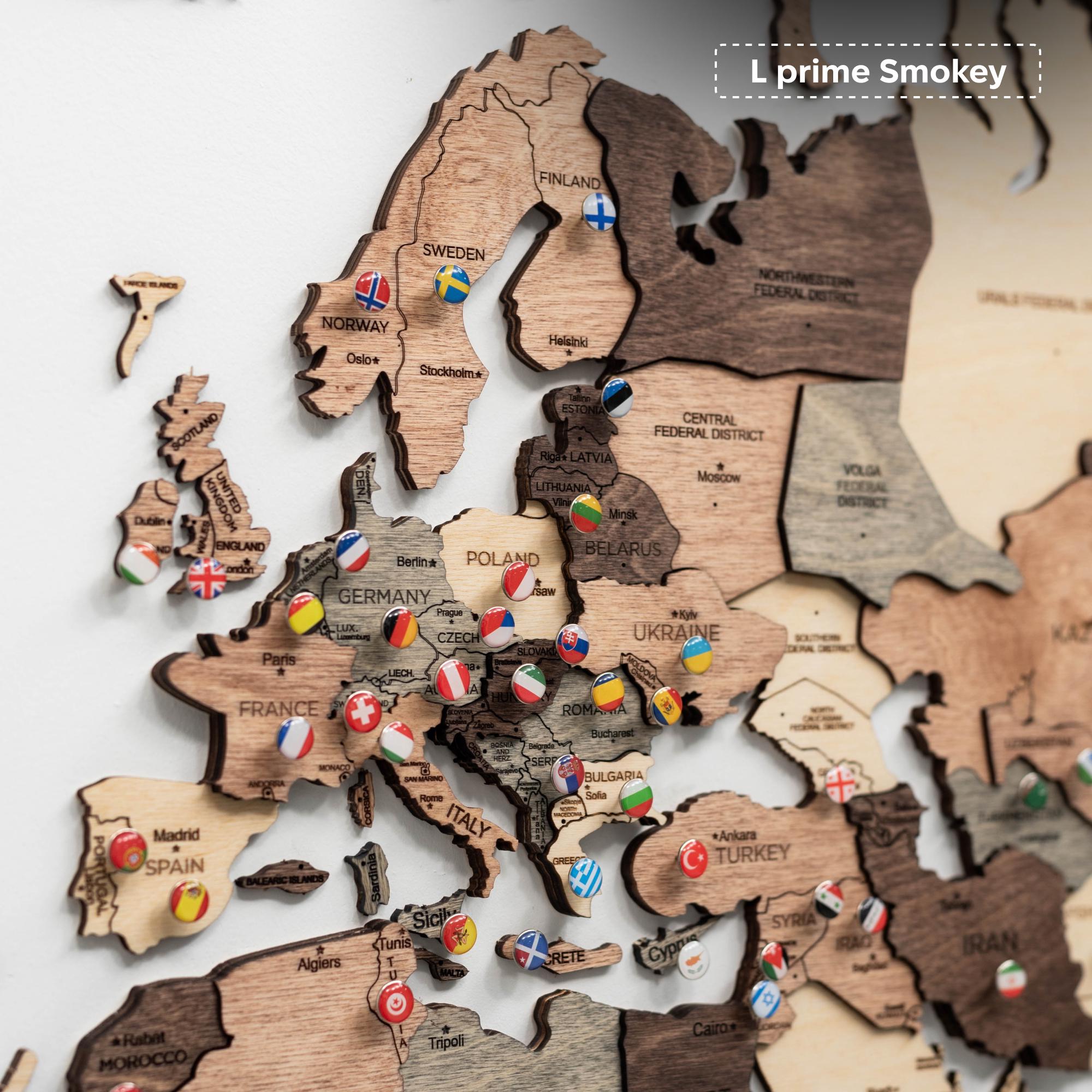 Wooden World Map Wall Art by Enjoy The Wood, Travel Map Push Pins