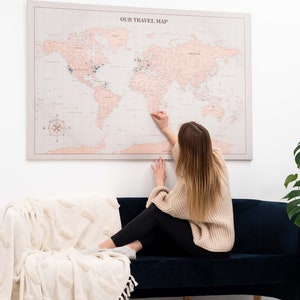 Travel Inspired Canvas Panel World Map, Personalized Push Pin Map to Track Your Adventures, Large World Map Canvas Print, Modern Wall Decor image 9