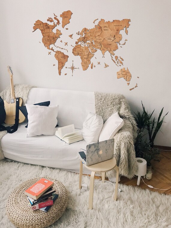 Home Decor 3d Wooden World Map Rustic Wall Decor 3d Printed World Map Weltkarte Holz 5th Anniversary Gift For Boyfriend Enjoy The Wood