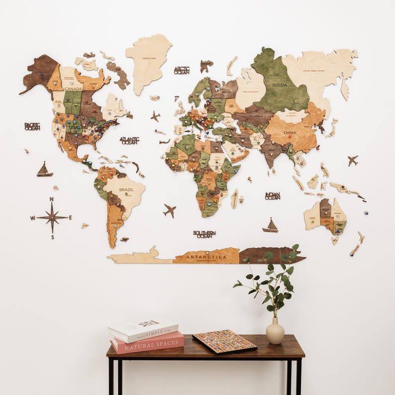 3D World Map Wall Art, Wooden Anniversary Gift, Home Office Decor, Travel Map Wall Art, Housewarming Gift, Living Room Apartment Decor image 11