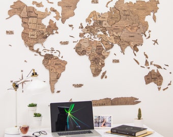 Mappa del mondo in legno fatta a mano, decorazione da parete per ufficio, mappa con puntine, segna i tuoi viaggi, regalo di inaugurazione della casa, regalo per il quinto anniversario