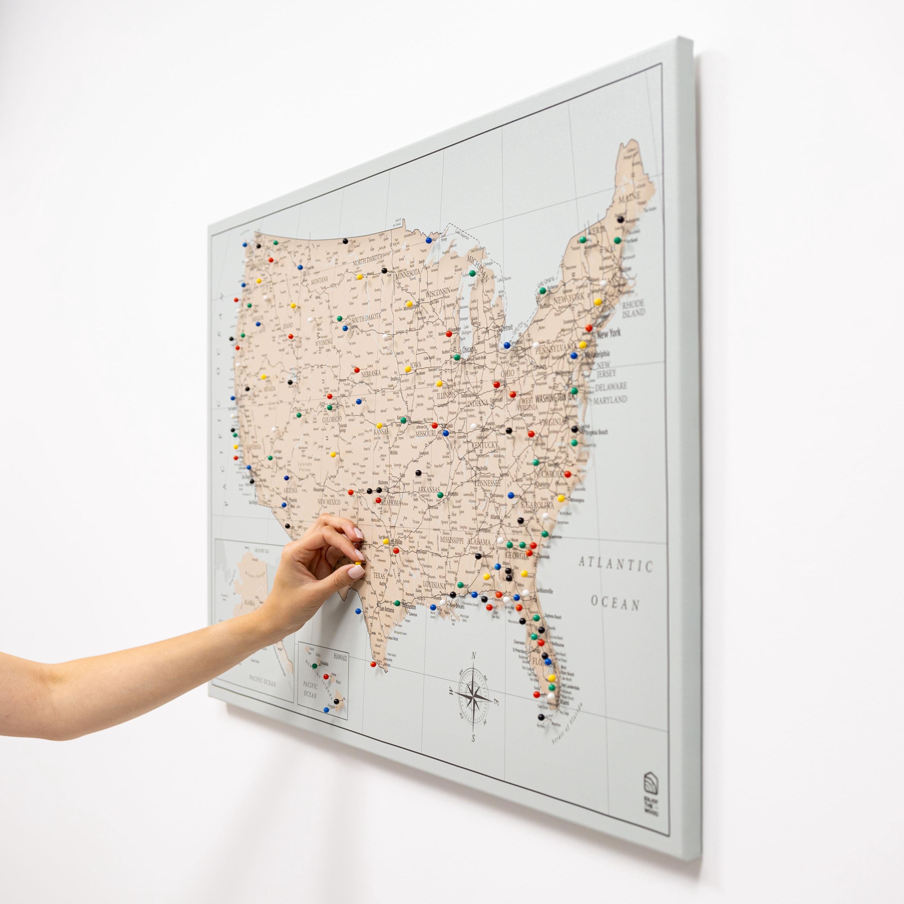 Personalized US Map On Canvas Custom Pinboard States Tracker Muted