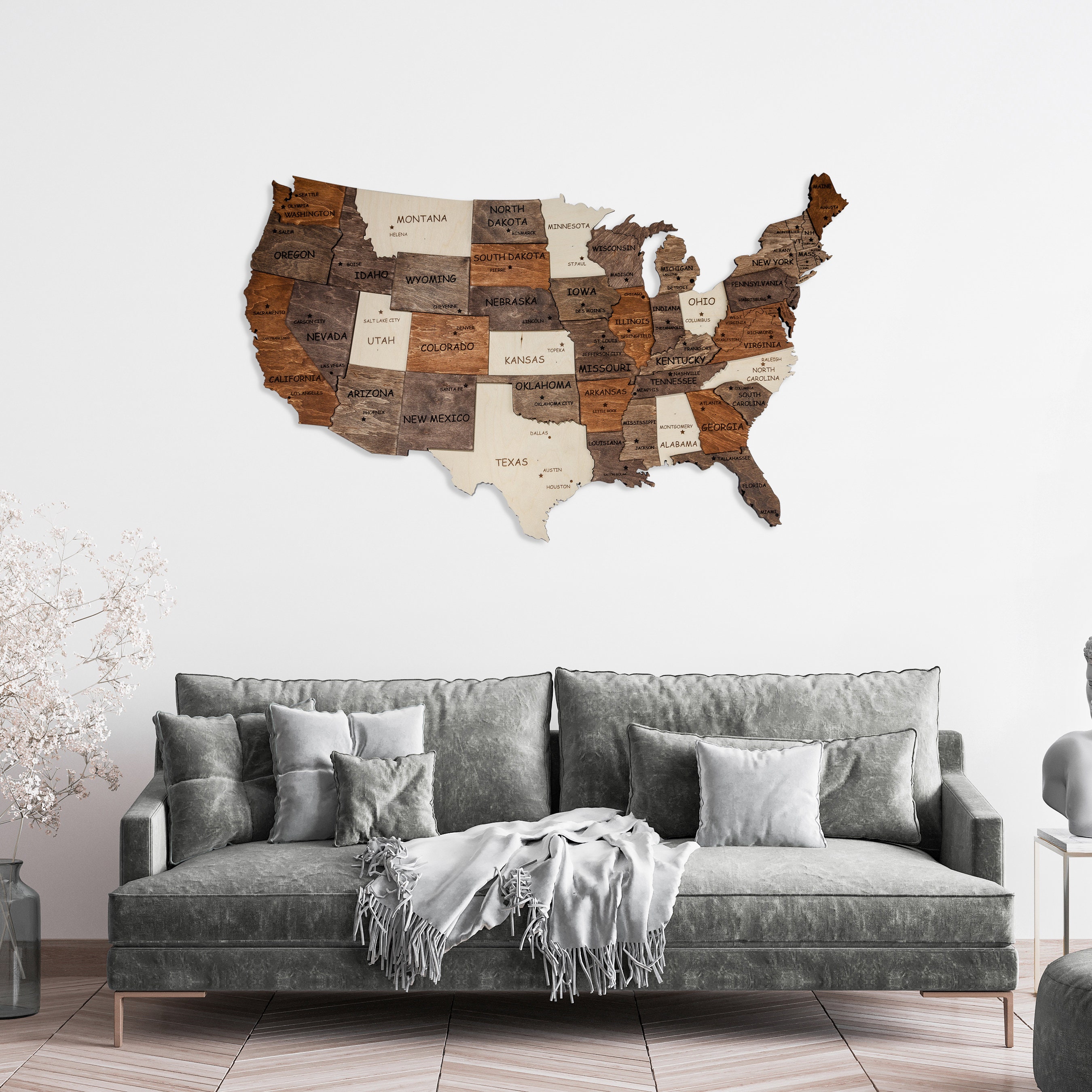US Map Of United States Wooden Wall Art Wooden Map Decor Map  Etsy