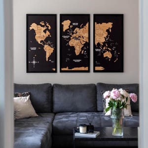 Modern Home Decor, Cork World Map, Large Wall Art, Travel Map Push Pins, Housewarming Gifts, Birthday Gift for Boyfriend, Husband