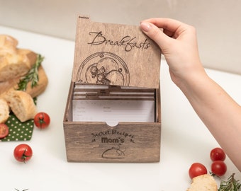 Benutzerdefinierte Rezeptbox, Rezeptteiler aus Holz, Rezeptkarten, Geschenk für Mama, Einweihungsgeschenk, Hochzeitduschengeschenk, neues Zuhausegeschenk