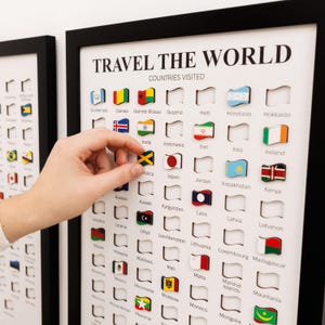 Poster med världsresespårning, personlig äventyrsdekor, checklista för besökta länder, unik inflyttningspresent, väggkonst med kända platser