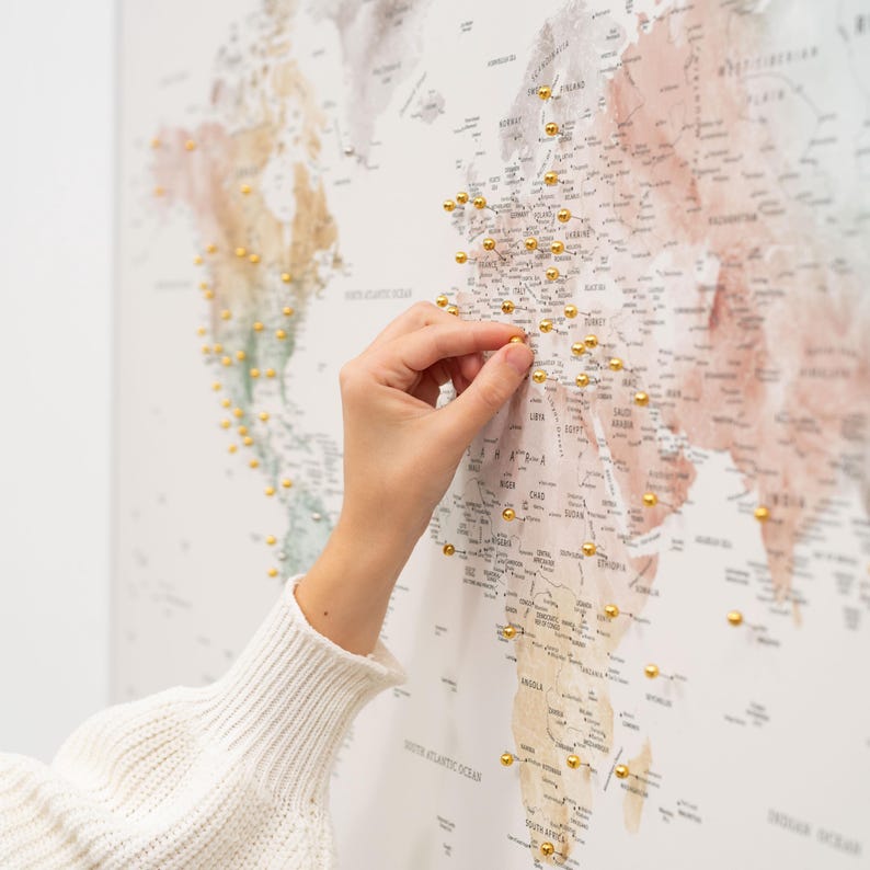 Places You've Been World Map, Detailed Push Pin Travel Map Visited Countries image 13